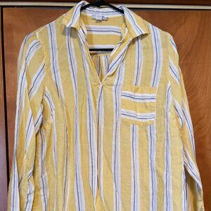 J Jill Striped Linen Button Up Shirt Blouse